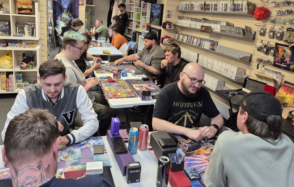 Kyle, Alex, Ellis, Lewis and 12 others competing in the Yu-Gi-Oh OTS tournament on 15/05/2025
