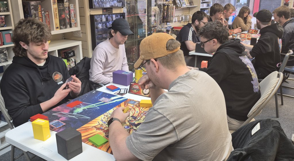 Players duelling in the Yu-Gi-Oh OTS Tournament at Guild of Games on Thu 09/04/2026