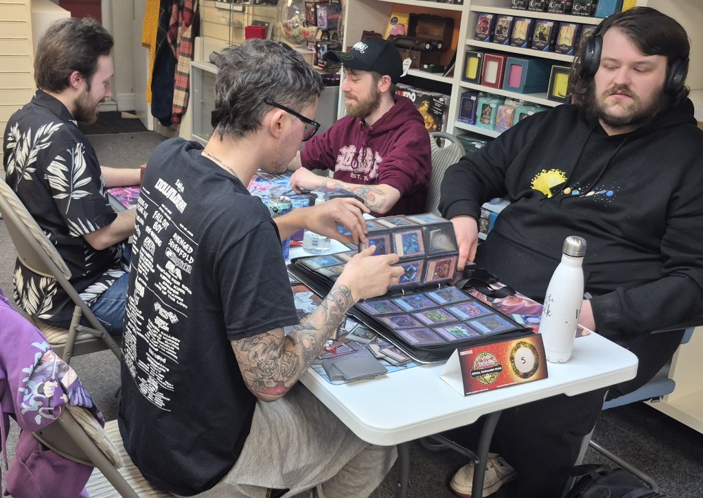 Alex checking out Cory's Card Collection in Yu-Gi-Oh OTS Tournament on Thu 16/04/2026