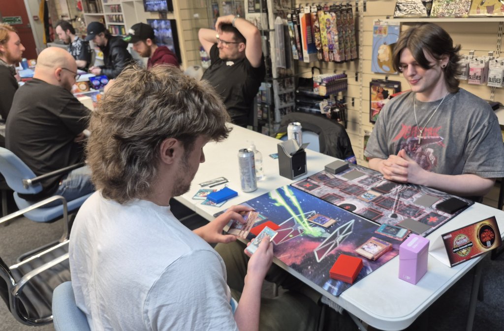 Players duelling in the Yu-Gi-Oh OTS Tournament at Guild of Games on Thu 16/04/2026